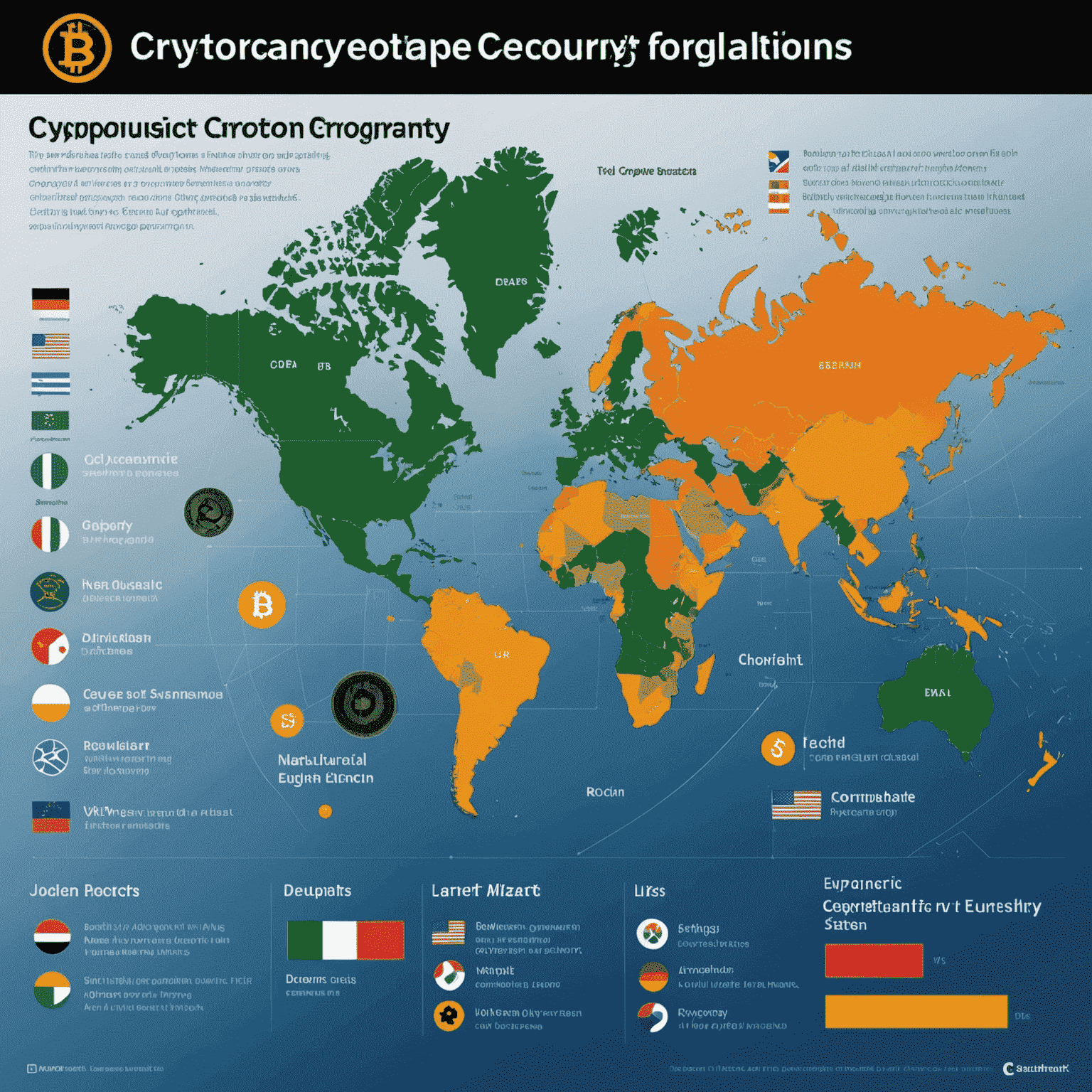 Инфографика, показывающая различия в регулировании криптовалют в разных странах